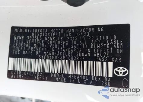 2024 Toyota Corolla Le from USA, damaged, VIN 5YFB4MDE8RP083867